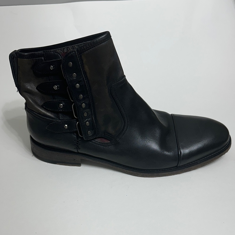 John Varvatos Black Leather Multi-Prong Boot